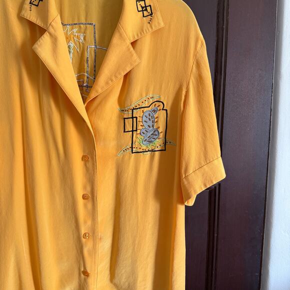 90s Vintage BLUE ICE Silk Western Embroidered Beaded Short Sleeve blouse Size 12 - Picture 4 of 6